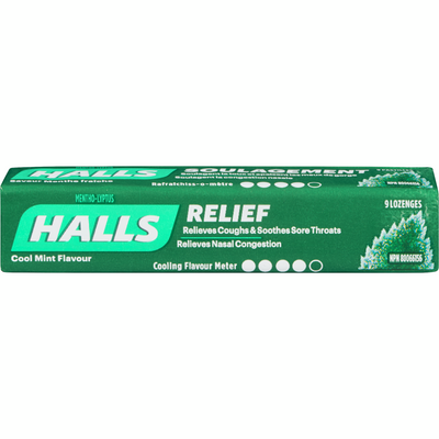 Halls Cool Mint Menthol Drops Singles 9pc - 20 Pack