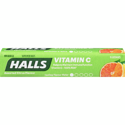 Halls Vitamin C Assorted Citrus Menthol Drops Singles 9pc - 20 Pack