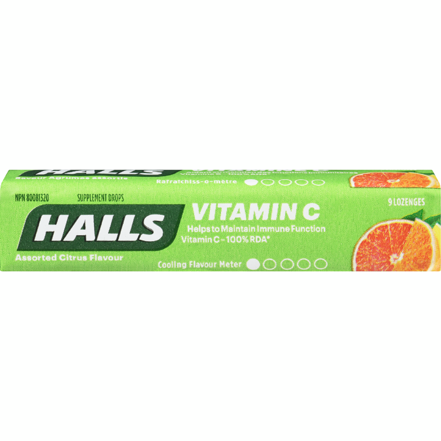 Halls Vitamin C Assorted Citrus Menthol Drops Singles 9pc - 20 Pack