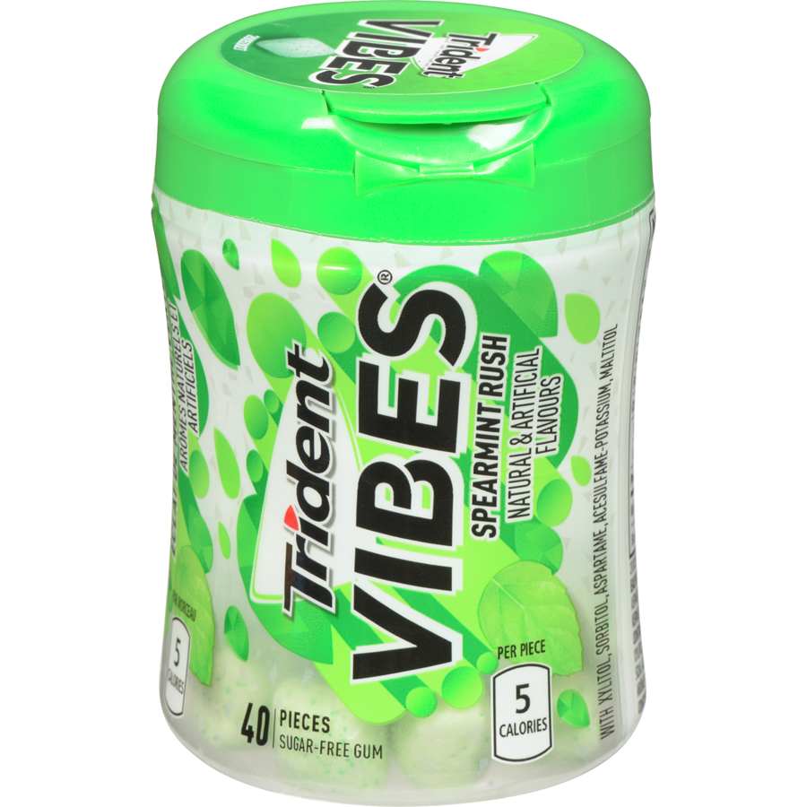 Trident Vibes Spearmint Rush 40 Piece Gum Bottle 
