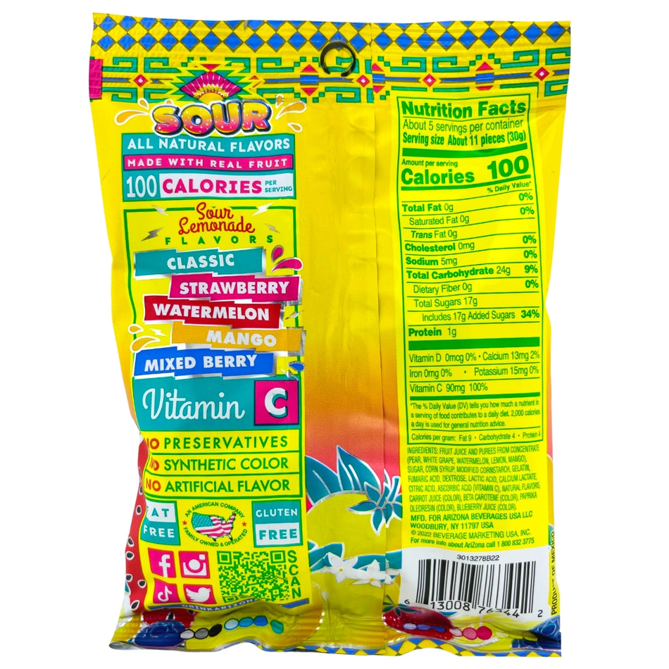Arizona Sour Lemonade Fruit Snacks 142g - 12 Pack