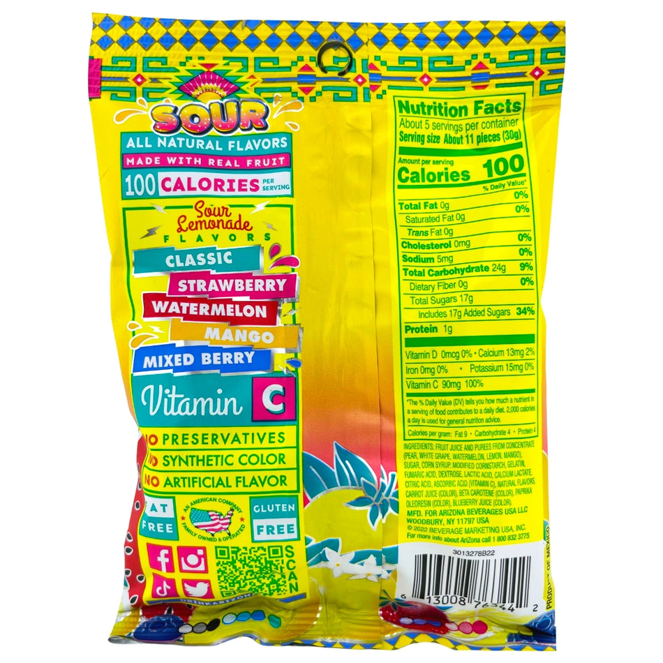 Arizona Sour Lemonade Fruit Snacks 142g - 12 Pack **BB 2024/Oct/18**