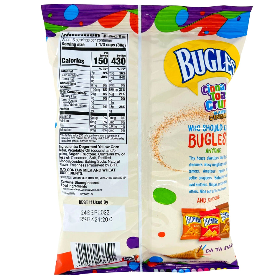 Bugles Cinnamon Toast Crunch 3oz -ingredients - nutrition facts - American Snacks