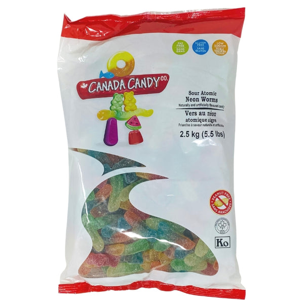 CCC Sour Atomic Neon Worms Gummy Candy - 2.5kg - Sour Gummy Worms - Bulk Candy
