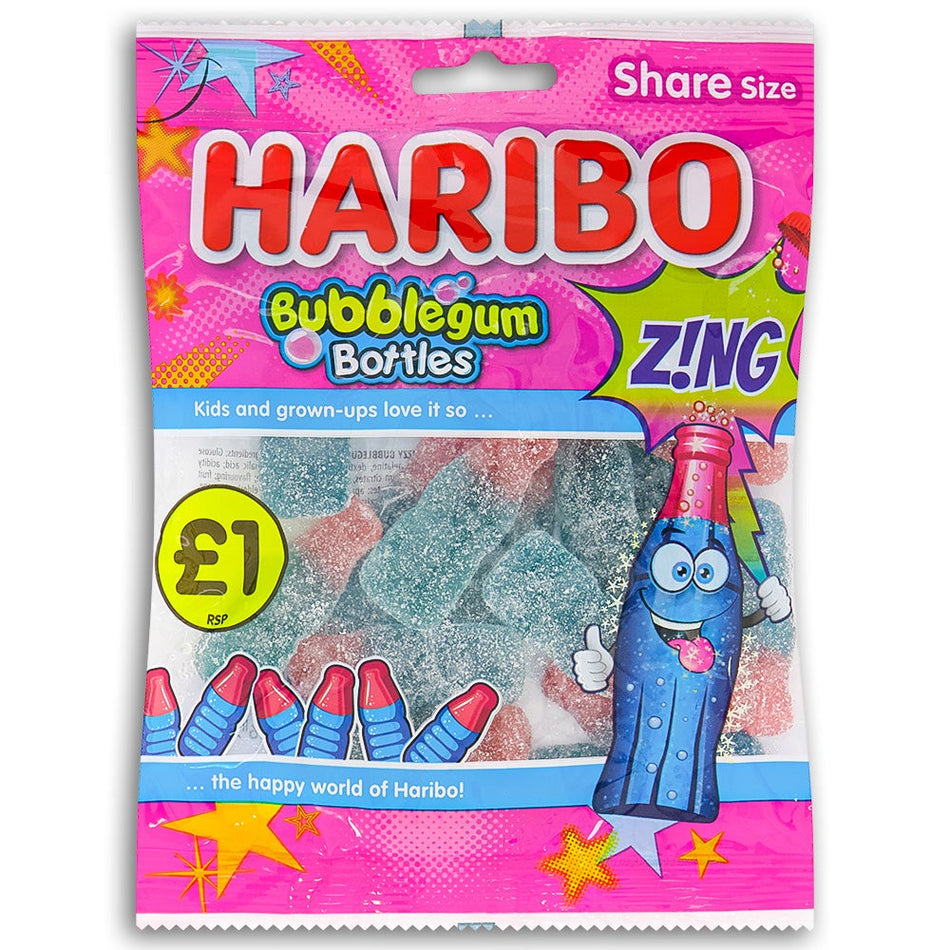 Haribo Fizzy Bubblegum Bottles UK 160g - 12 Pack