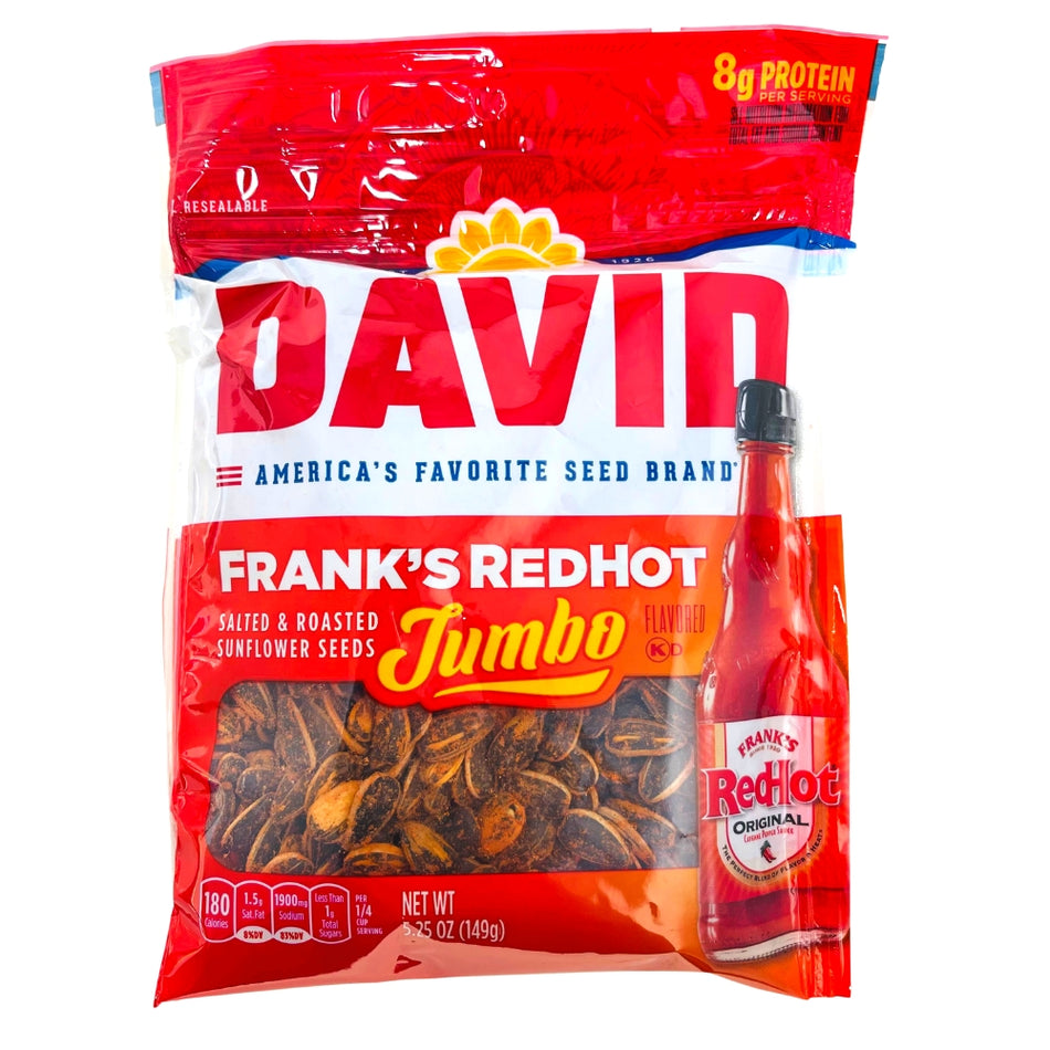 David Jumbo Sunflower Seeds Franks Red Hot 5.25oz - 12 Pack - David Sunflower Seeds