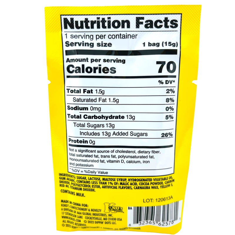 Dippin' Dots Popping Candy Banana Split 0.53oz ingredients nutrition facts
