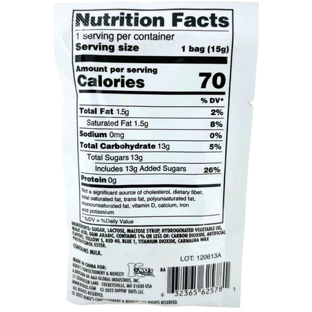 Dippin' Dots Popping Candy Rainbow 0.53oz ingredients nutrition facts