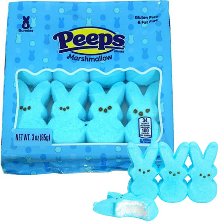 Peeps Marshmallow Bunnies Blue 3oz (8pcs) - 40 Pack - Marshmallow Peeps - Easter Candy