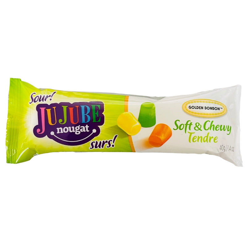 Golden Bonbon Sour Jujube Nougat Bar 40g - 18 Pack - This Nougat Bar is filled with Jujube Candy!