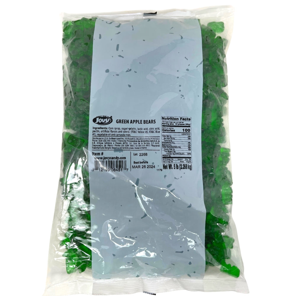 Jovy Gummy Bears Green Apple 5lbs - 1 Bag