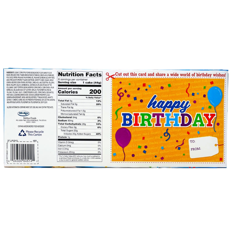 Little Debbie Birthday Cakes (8 Pieces) ingredients nutrition facts