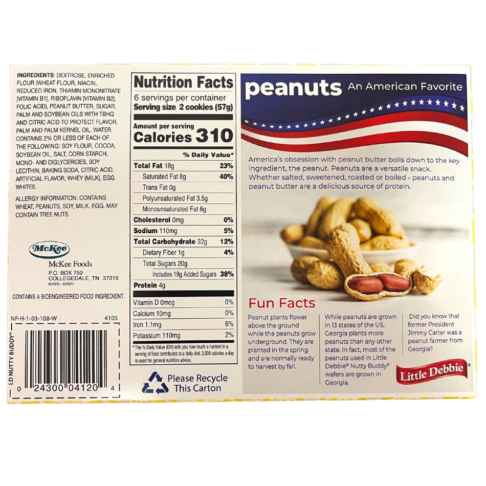 Little Debbie Nutty Bars (6 Twin Packs) ingredients nutrition facts