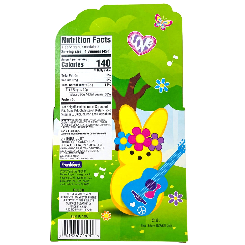 Peeps Pink Marshmallow Bunnies Flower Power Plush Gift Box 1.5oz - 6 Pack ingredients nutrition facts