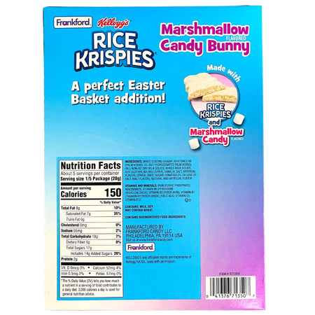 Rice Krispies Marshmallow White Chocolate Easter ingredients nutrition factsBunny 5oz - 6 Pack