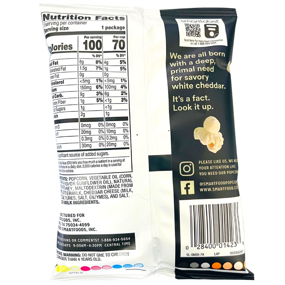 Smartfood White Cheddar Popcorn 17.7g - 104 Pack Ingredients - Nutrition Facts - Smartfood Popcorn