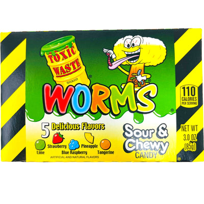 Toxic Waste Sour Worms Theater Box 3oz - 12 Pack - Sour Gummy Worms