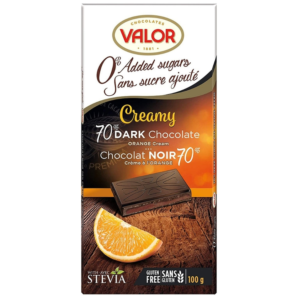 Valor No Sugar Added Dark Chocolate (70% Cocoa) with Orange Cream | iWholesaleCandy.ca