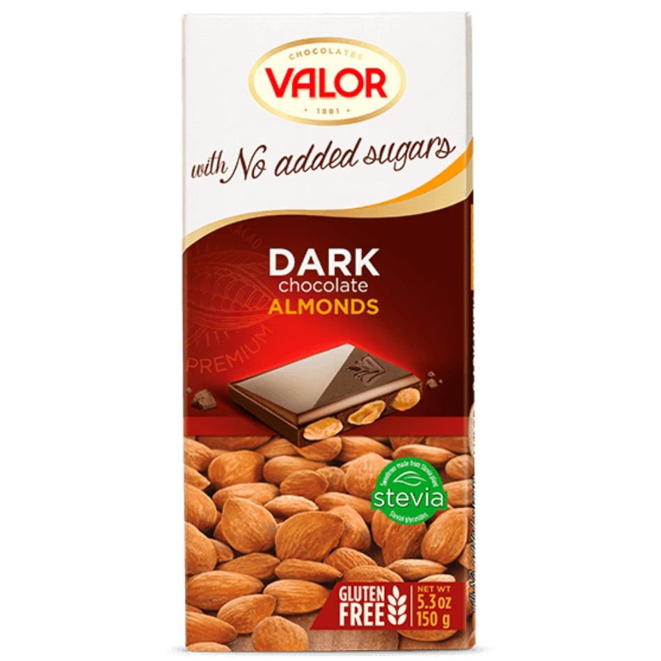 Valor No Sugar Added Dark Chocolate with Almonds 100g - 14CT | iWholesaleCandy.ca