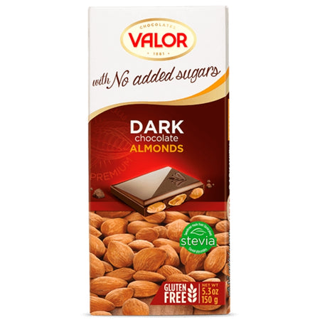 Valor No Sugar Added Dark Chocolate with Almonds 100g - 14CT | iWholesaleCandy.ca