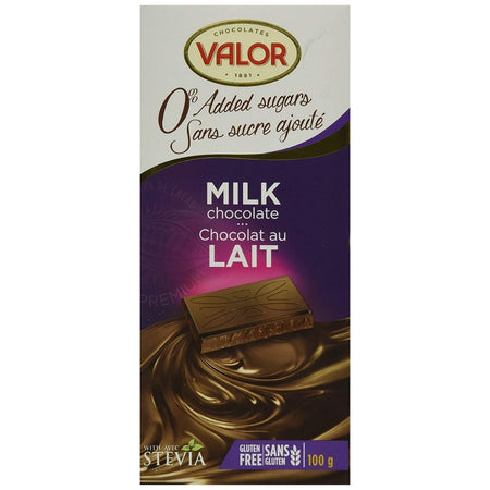 Valor No Sugar Added Milk Chocolate 100g - 17CT | iWholesaleCandy.ca