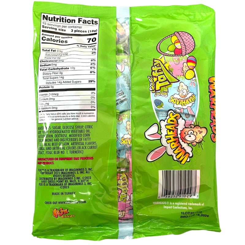 Easter Warheads Sour Mini Taffy Bars 45 Pieces - 12 Pack ingredients nutritional information