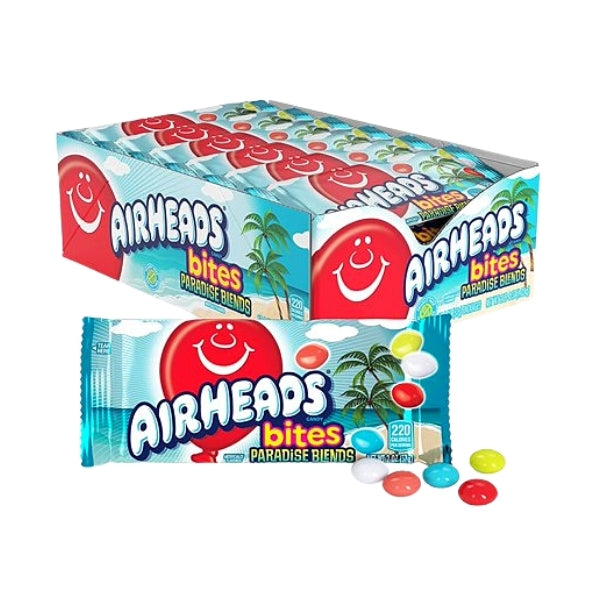 Air Heads Bites Paradise Blends Candy special edition unique flavours -170 g 2oz Imported, Shipped, & Delivered: International, World Wide Shipping, delivery Canada, GTA, Mississauga, Brampton, etc. Novelty confectionery wholesale online candy store: Buy exclusive, popular, top-rated, special edition, limited edition, premium snacks, treats, goods, gifts, gift sets, gift ideas, and more. | 