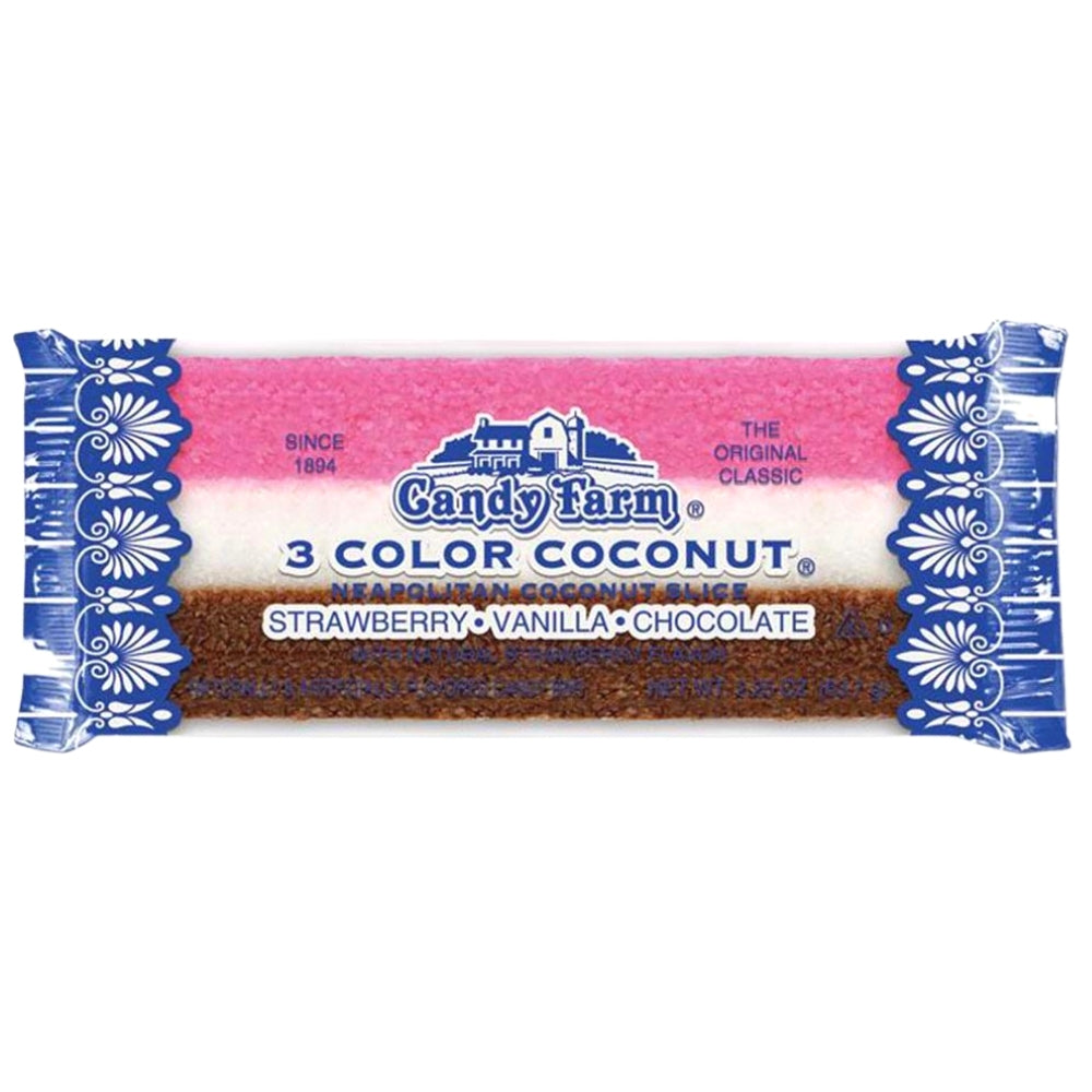 Candy Farm 3 Colour Coconut Neapolitan Slice 1.65oz - 24 Pack