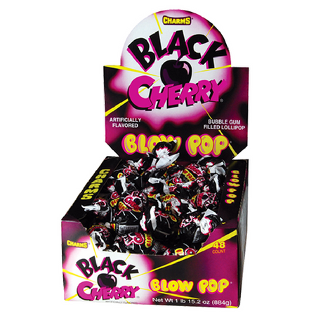 Charms Blow Pop Black Cherry Bubble Gum Lollipops Retro Candy 48ct