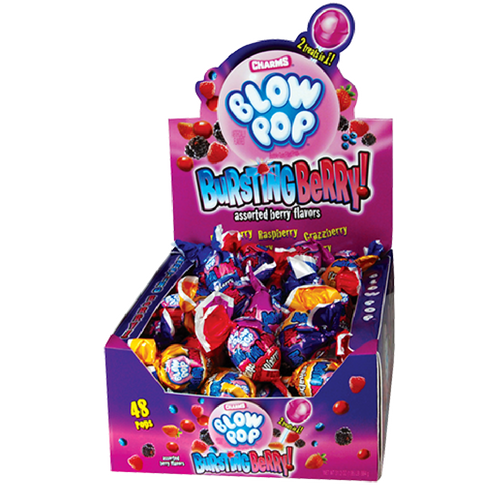 Charms Blow Pop Bursting Berry Bubble Gum Lollipops Retro Candy 48CT