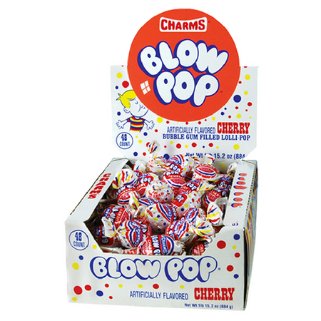 Charms Blow Pop Cherry Lollipops filled with Bubblegum 48CT