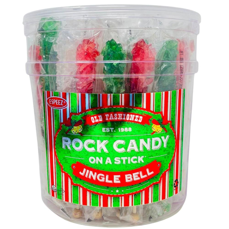 Christmas Jingle Bells Rock Candy Sticks 36 Pieces - 1 Tub