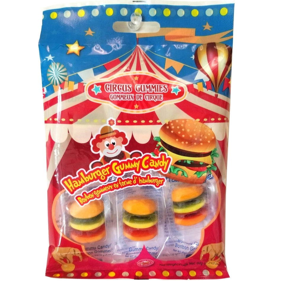Circus Gummies Hamburger Gummy burgers Candy 6 pc 60g - 12CT - Exclusive Brands - halal gelatin burger candies - Canadian made in Canada