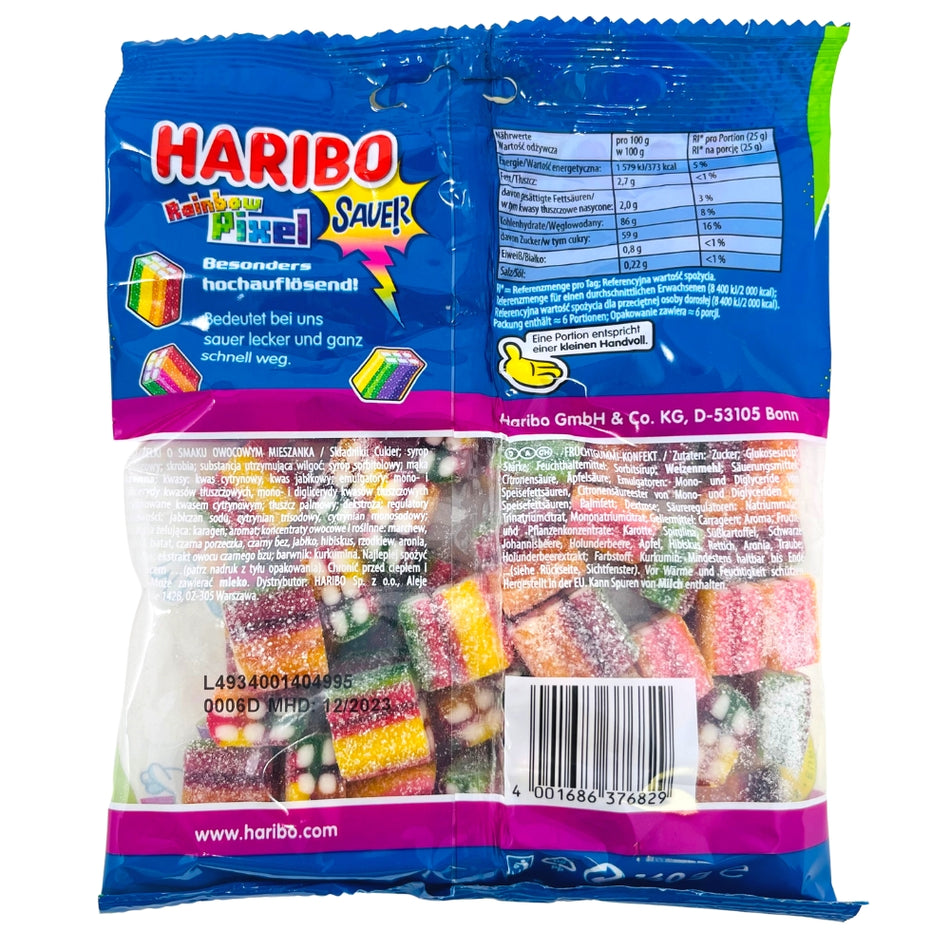 Haribo Rainbow Pixel Sour 160 ingredients nutrition facts
