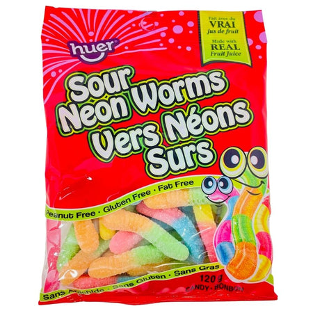 Huer Sour Neon Worms 120g - 24 Pack