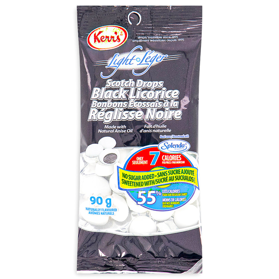 Kerr's Light Black Licorice Scotch Drops No Sugar Added 90g - 12 Pack