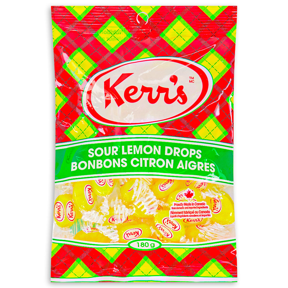 Kerr's Classic Tartan Sour Lemon Drops 180g - 12 Pack