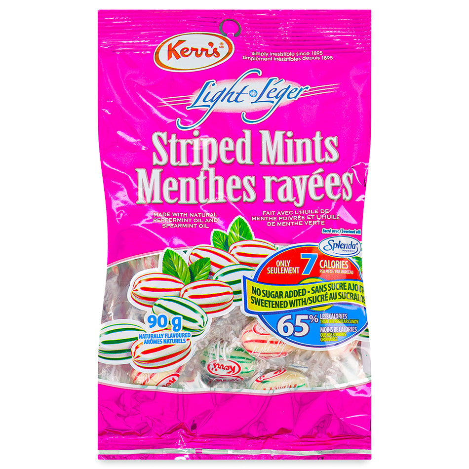Kerr's Light Striped Mints No Sugar Added 90g - 12 Pack