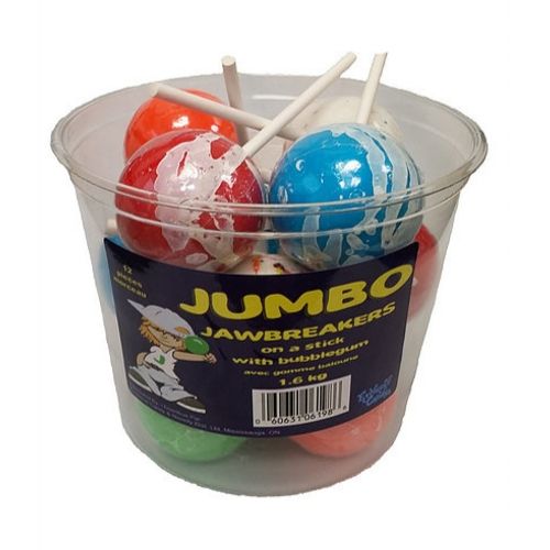 Jumbo Jawbreakers on a Stick with Bubblegum - 12 Pack