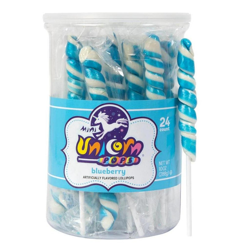 Mini Unicorn Pops Light Blue - 24 Pack Blueberry Flavoured Lollipops