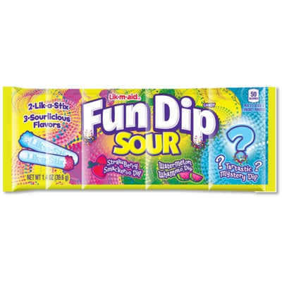 Fun Dip - Sour 3 Flavour Pack 39.6g - 24 Pack - Retro Candy - Wonka