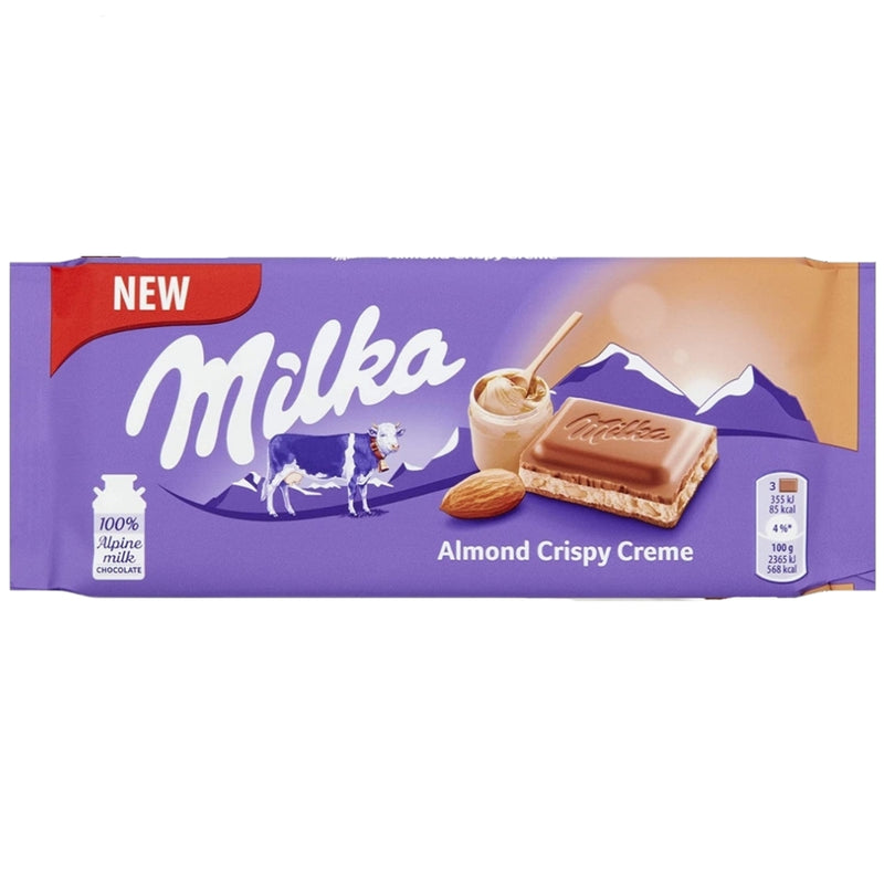 Milka Almond Crispy Creme Milk Chocolate Bar 100g - 24 Pack