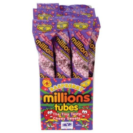 Millions Raspberry Tubes British Candy-12 Count