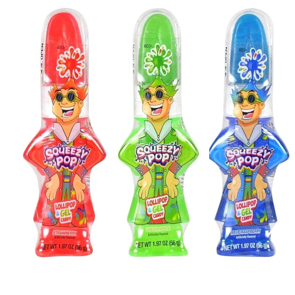 Mr. Squeezy Pop 1.9oz - 12 Pack - Liquid Candy and a Lollipop - Funny Candy you can squeeze!