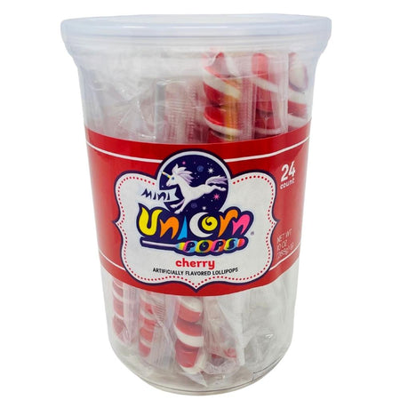 Mini Unicorn Pops Red - 24 Pack - Cherry flavoured Lollipops
