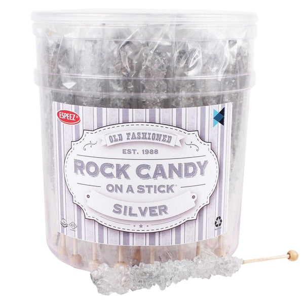 Rock Candy Sticks - Silver 36 Pieces - 1 Tub Halal Candy