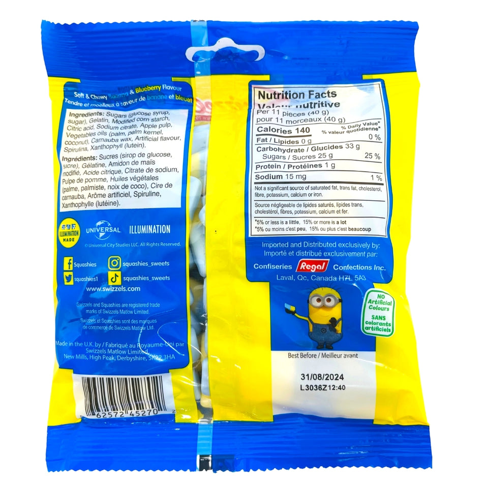 Squashies Minions Blueberry & Banana 140g ingredients nutrition facts