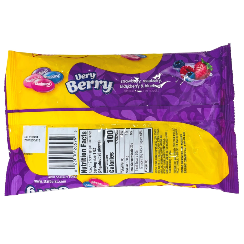 Starburst Very Berry Jelly Beans 12oz - 12 Pack ingredients nutrition facts