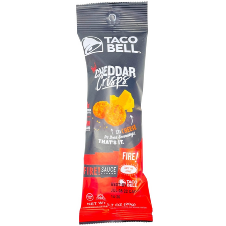 taco bell cheddar crisps snack fire sauce flavour 8 pack candy wholesale iwholesalecandy.ca