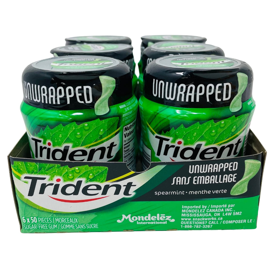 Trident Unwrapped Spearmint 50 Piece Gum Bottle - 6 Pack